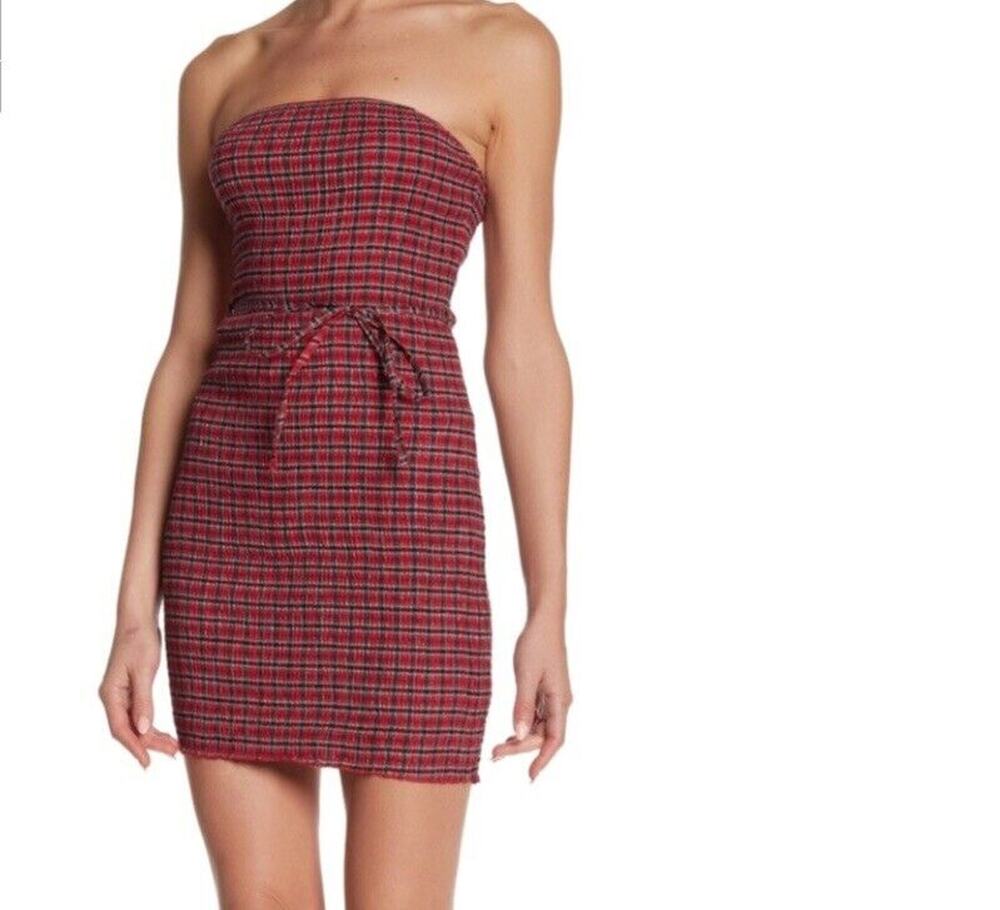 Wild Honey Women’s Sun Dress Sz L Plaid Waist Tie Smocked Mini Bodycon Chic Sexy